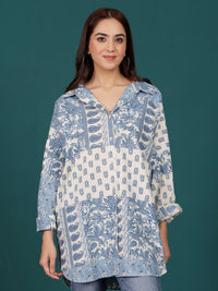 Varanga Print Cotton Shirt Style Longline Top
