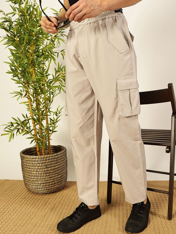 Thomas Scott Men Smart Loose Fit Mid-Rise Easy Wash Cargos Cotton Trousers