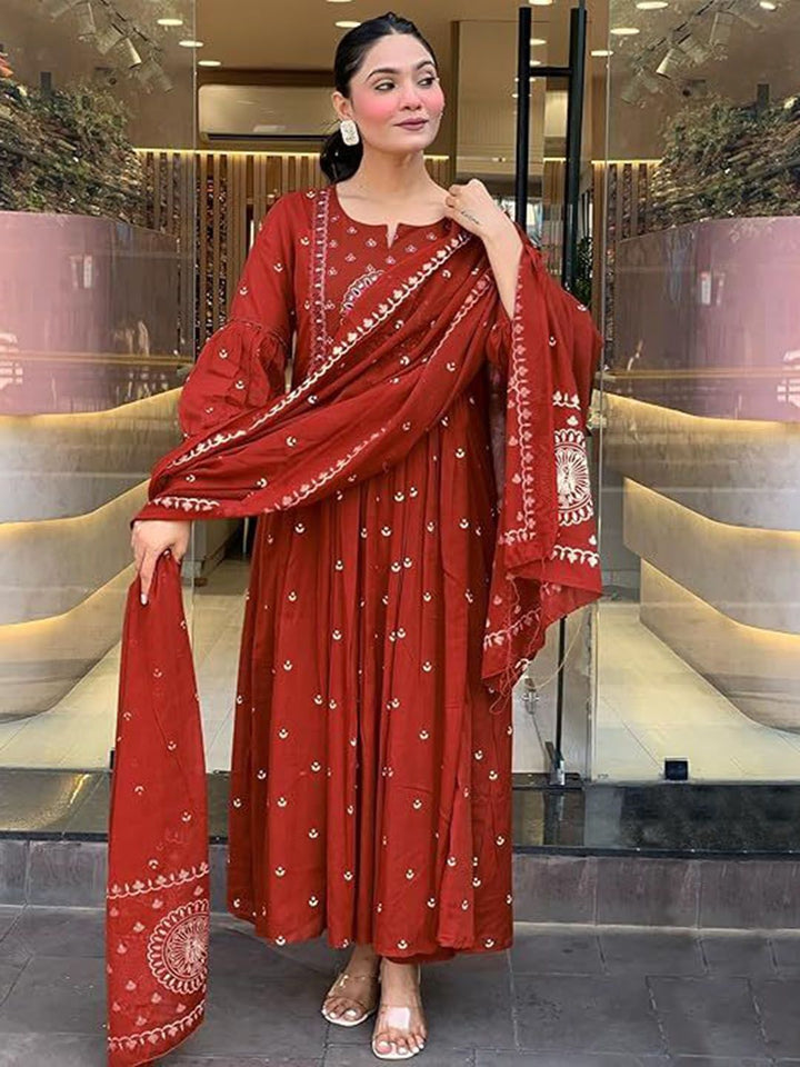 KALINI Women Ethnic Motifs Embroidered Anarkali Thread Work Kurta with Trousers & Dupatta