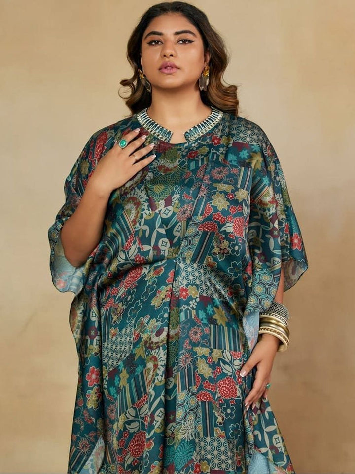 Mamicha Floral Print Kimono Sleeve Georgette Kaftan Maxi Dress