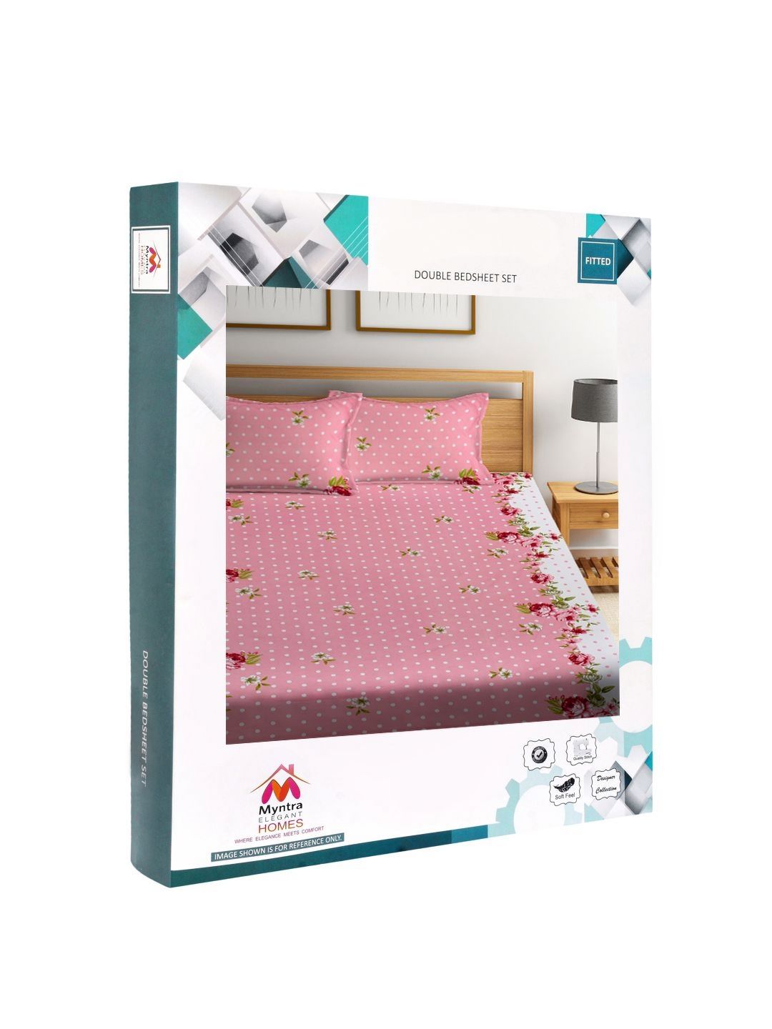 Myntra Elegant Homes Bercetak Merah Jambu & Putih Set Cadar King 300 TC 2.45 m x 2.25 m