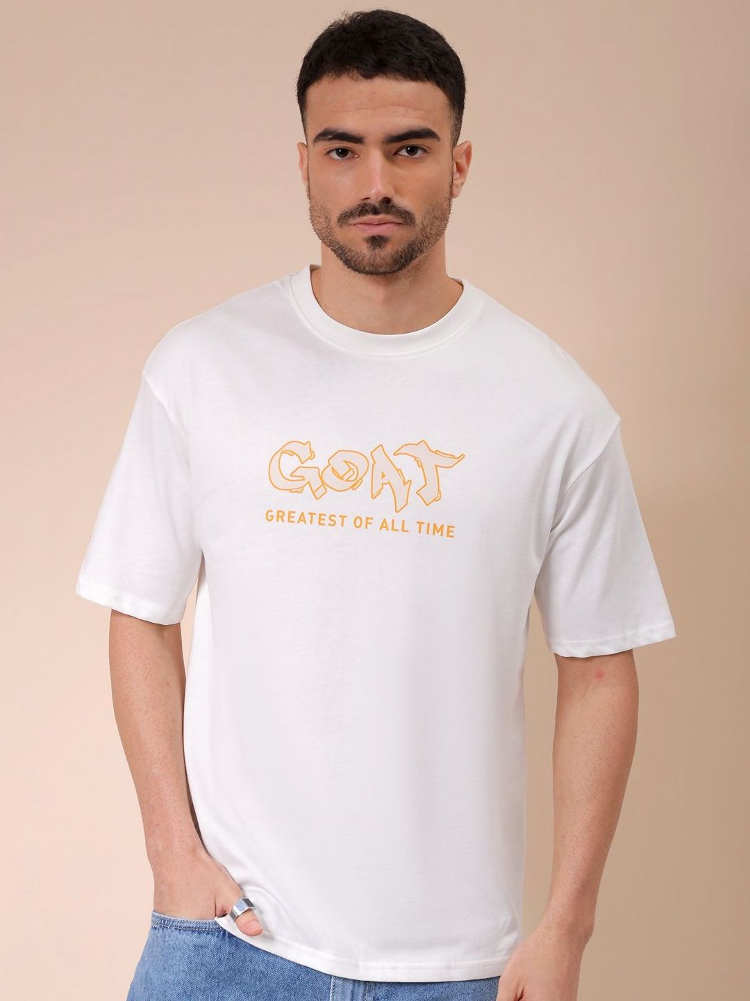 The Indian Garage Co Men Graphic Printed Round Neck Pure Cotton Oversized T-shirt