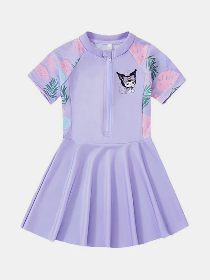 YK Girls Printed Round Neck Swim Dress