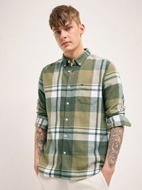 THE BEAR HOUSE Men Button-Down Collar Checked Cotton Slim Fit Casual Shirt