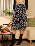 Berrylush Women Printed High Rise Bodycon Midi Slit Skirt