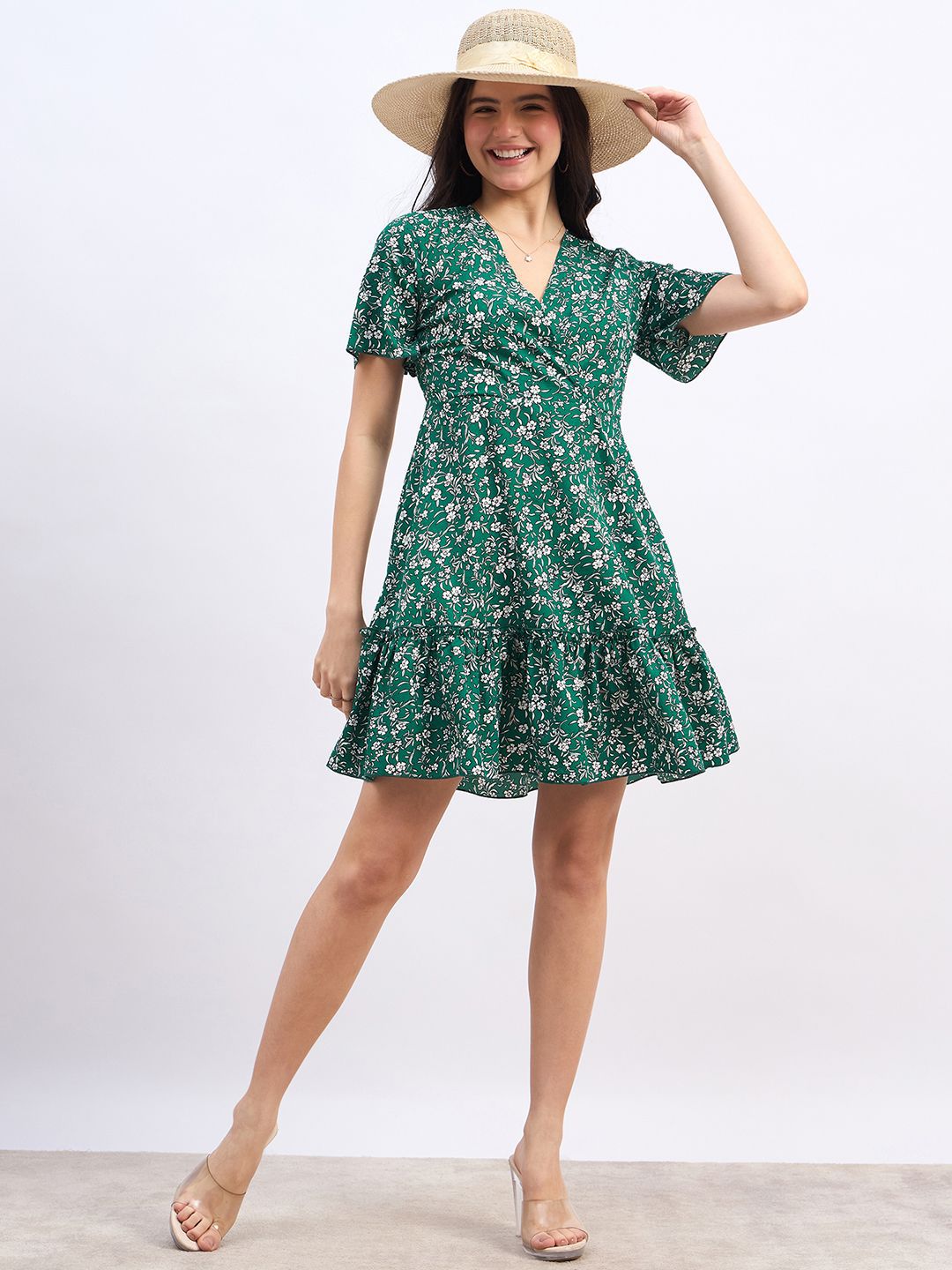 Berrylush Floral Print Ruffled A-Line Mini Dress