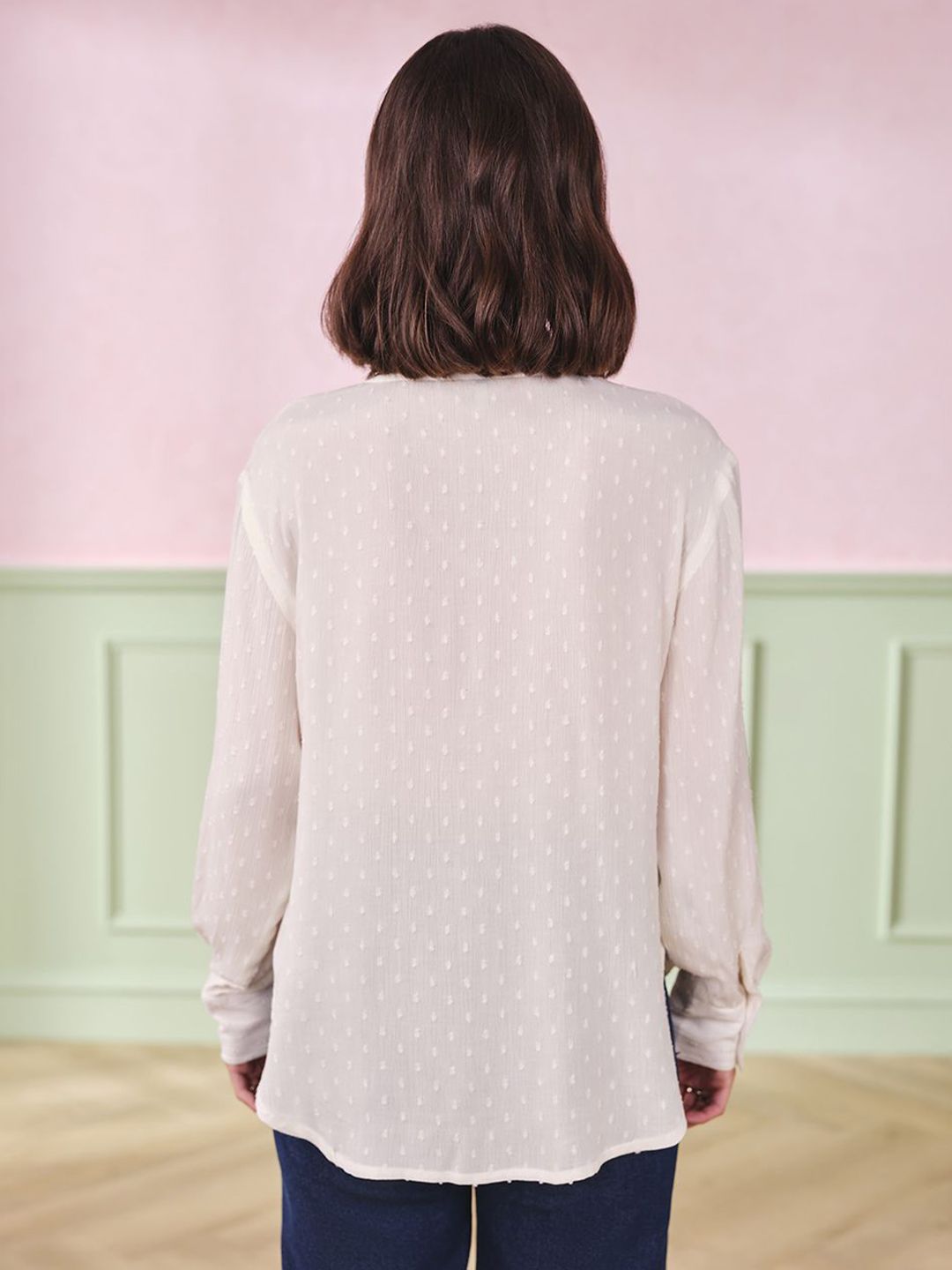AND Women V-Neck Semi Sheer Regular Top