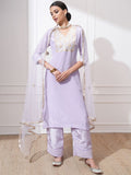 Vishudh Women Ethnic Motifs Embroidered Regular Kurta with Trousers & With Dupatta