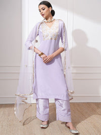 Vishudh Women Ethnic Motifs Embroidered Regular Kurta with Trousers & With Dupatta