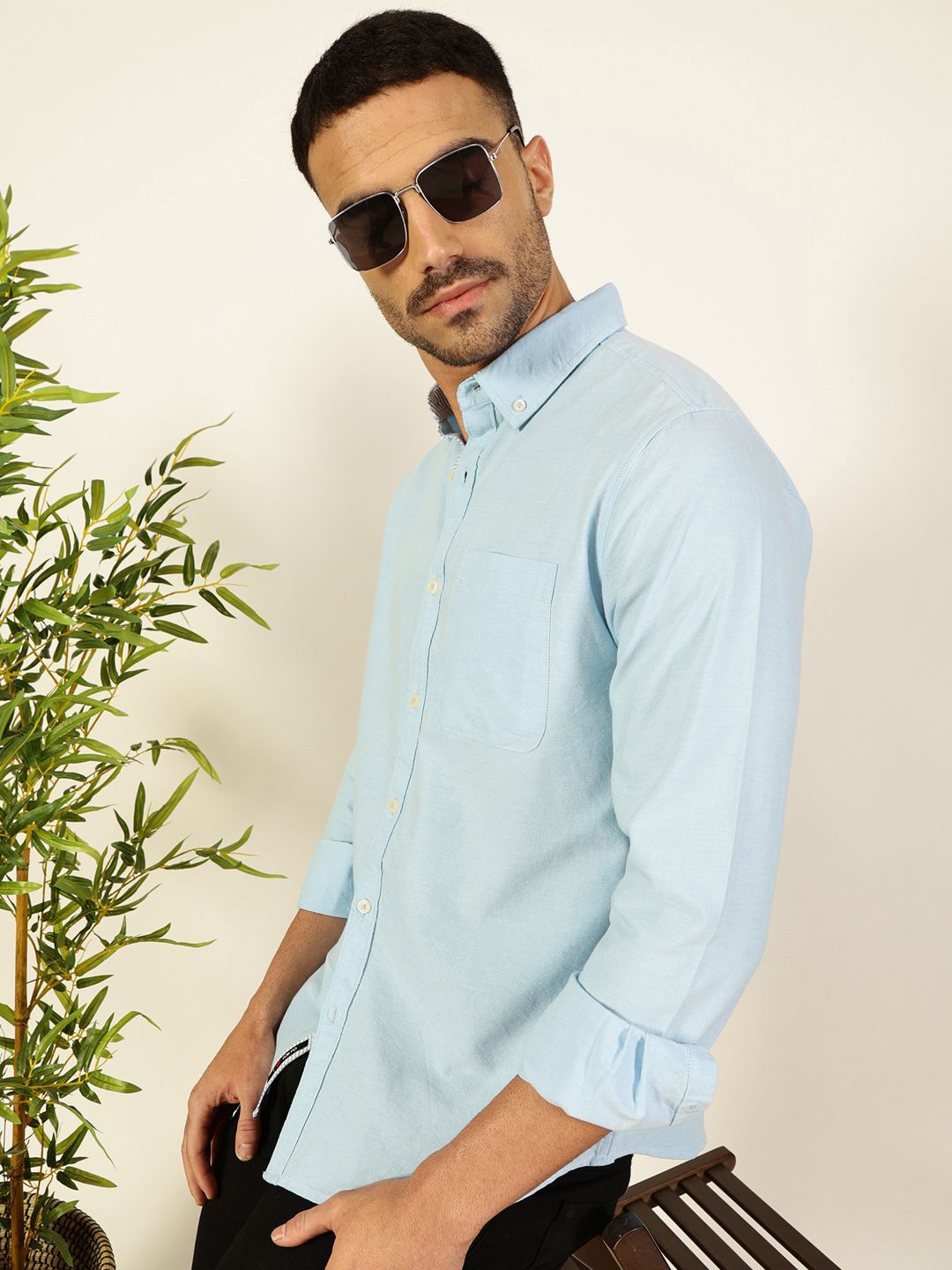 Thomas Scott Men Premium Button-Down Collar Solid Pure Cotton Slim Fit Casual Shirt