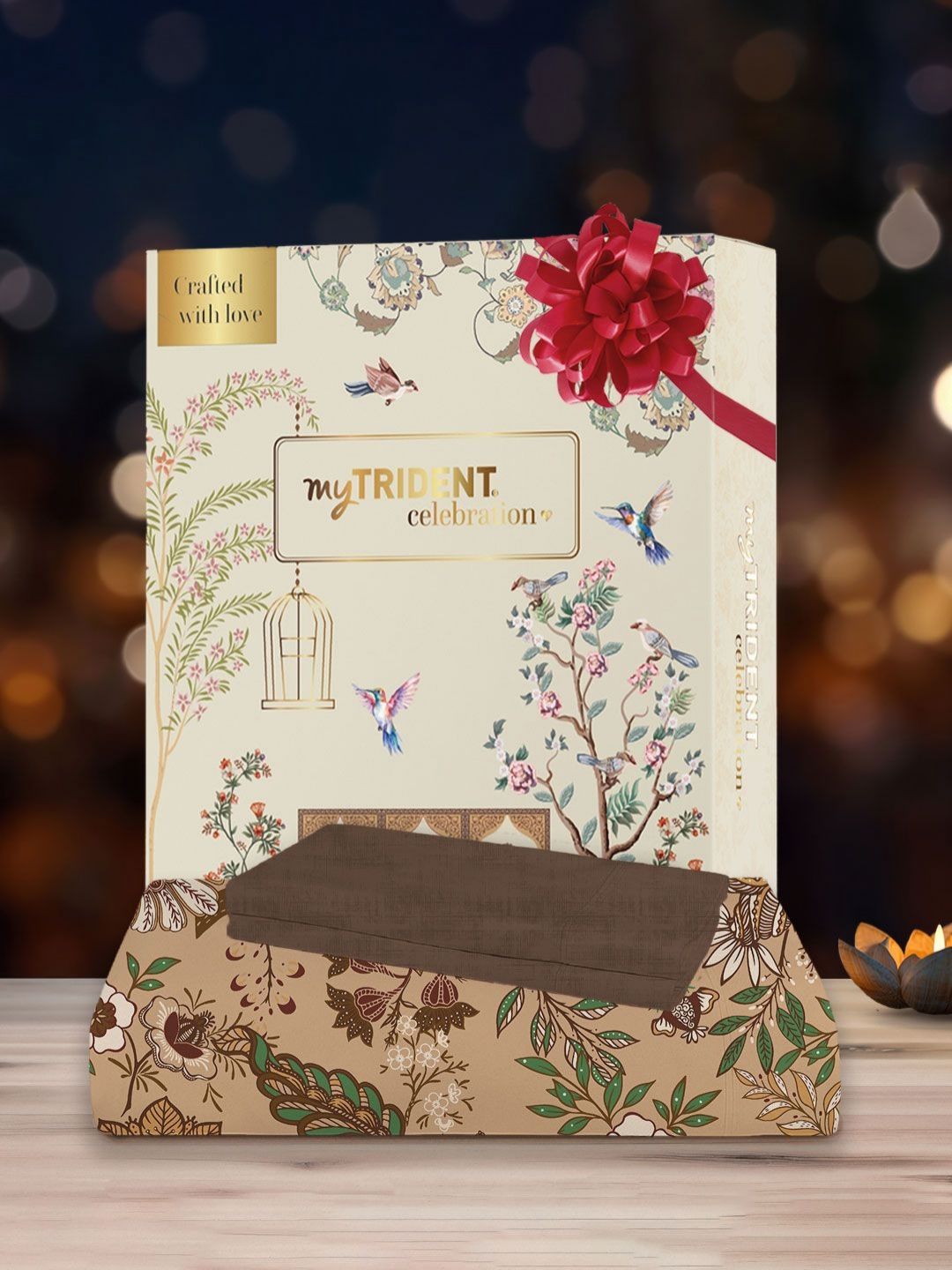 MYTRIDENT Chintz Brown Celebration Flat 144TC Queen Pure Cotton Bedsheet Set