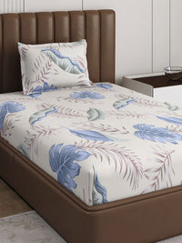 Monte Carlo Putih & Biru Pixel Ethnic Printed 120 TC Single Bedsheet Set 1.52 m x 2.30 m
