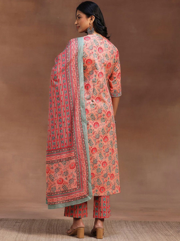 Libas Floral Printed Pure Cotton Kurta with Trousers & Dupatta