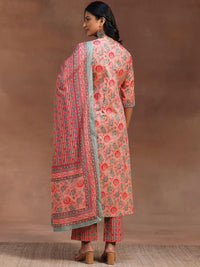 Libas Floral Printed Pure Cotton Kurta with Trousers & Dupatta