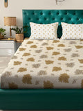 KLOTTHE Yellow Floral Printed Fitted 400 TC King Bedsheet with 2 Pillow Covers
