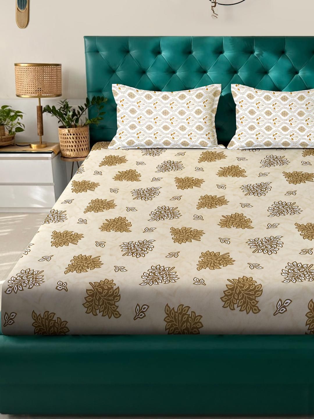 KLOTTHE Bercetak Bunga Kuning Dilengkapi Cadar 400 TC King dengan 2 Sarung Bantal
