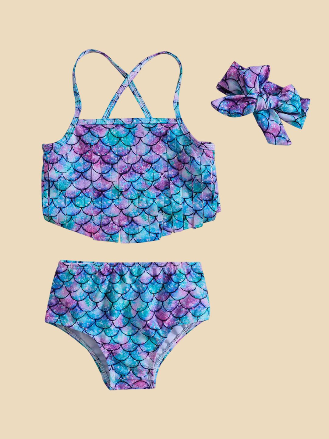 YK Girls Printed Shoulder Strap Swim Bikini Set
