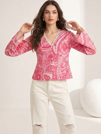 Mamicha Print Flared Sleeve Bohemian Top