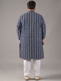 SOJANYA PLUS Plus Size Men Floral Embroidered Band Collar Straight Kurta And Pyjamas