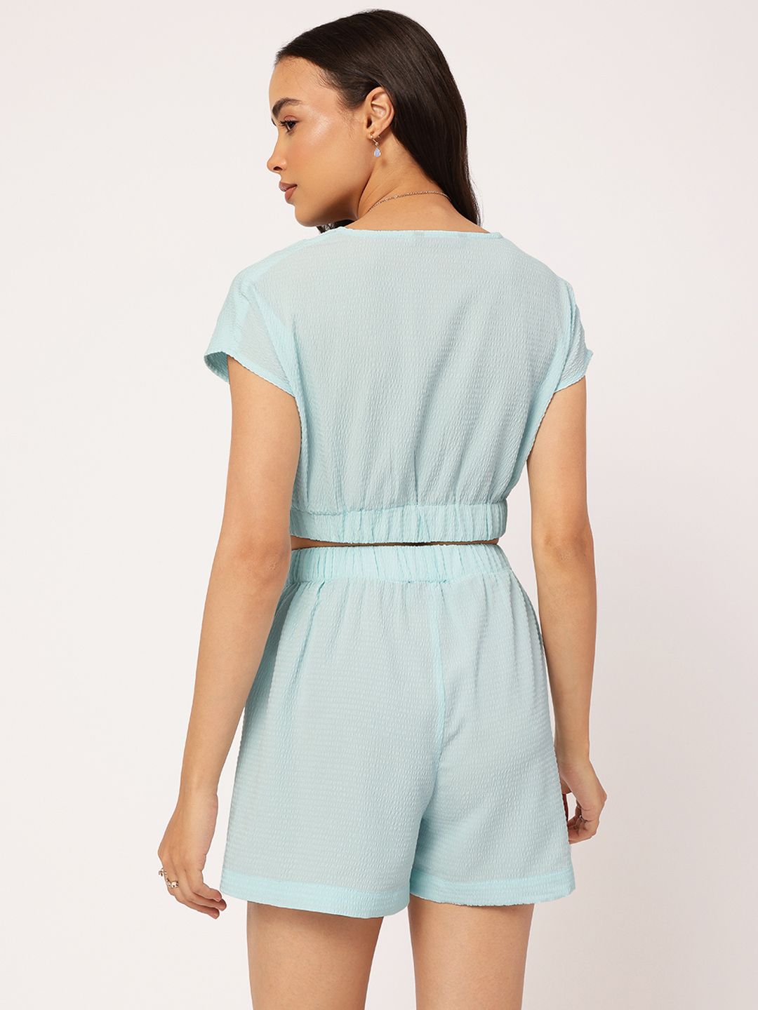 DressBerry Cozy Couture Cropped Twisted Seersucker Co-Ords