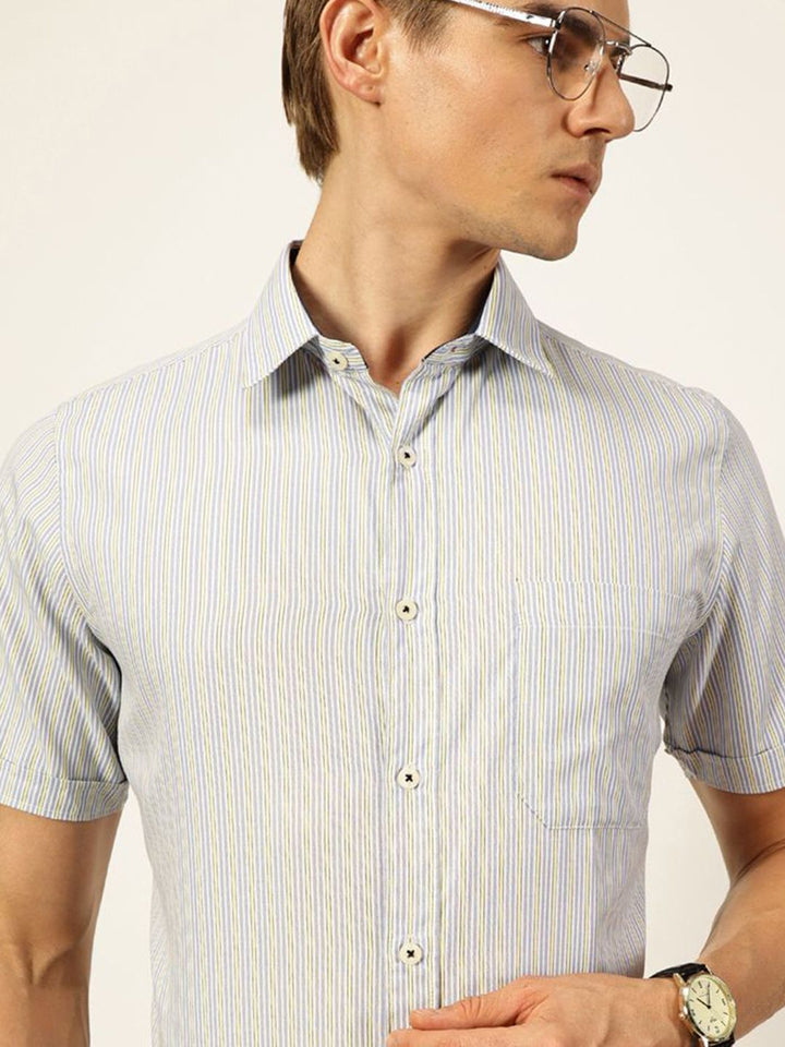 Thomas Scott Men Smart Spread Collar Pinstripes Striped Cotton Formal Shirt