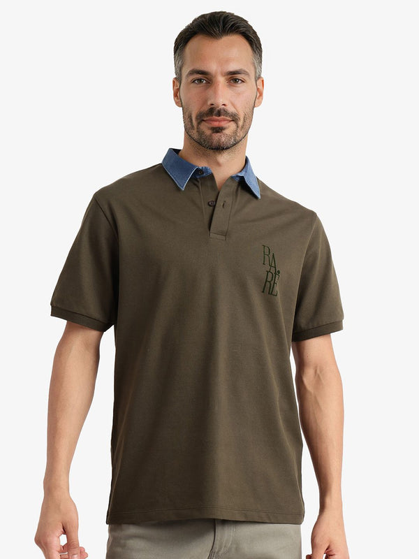 RARE RABBIT Men Solid Polo Collar Cotton T-shirt
