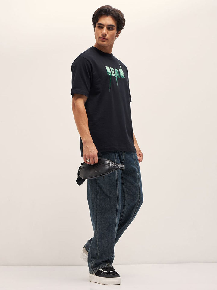 THE BEAR HOUSE Men Graphic Printed Round Neck Cotton Oversized T-shirt