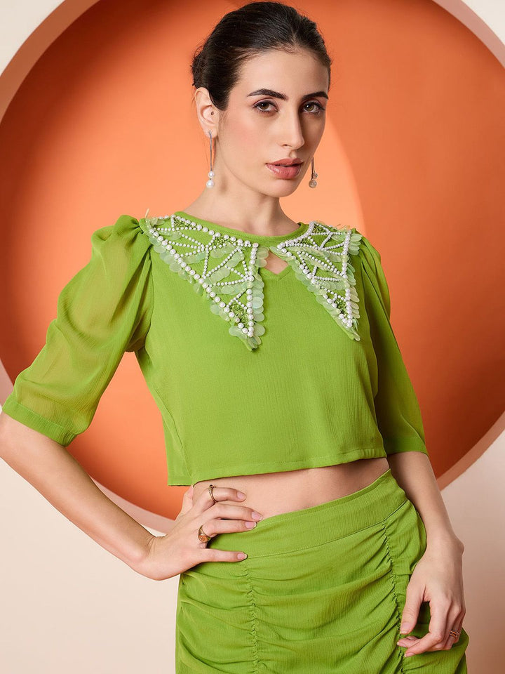 Antheaa Embellished Top With Skirt