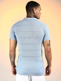 Campus Sutra Men Self Design Polo Collar Cotton T-shirt
