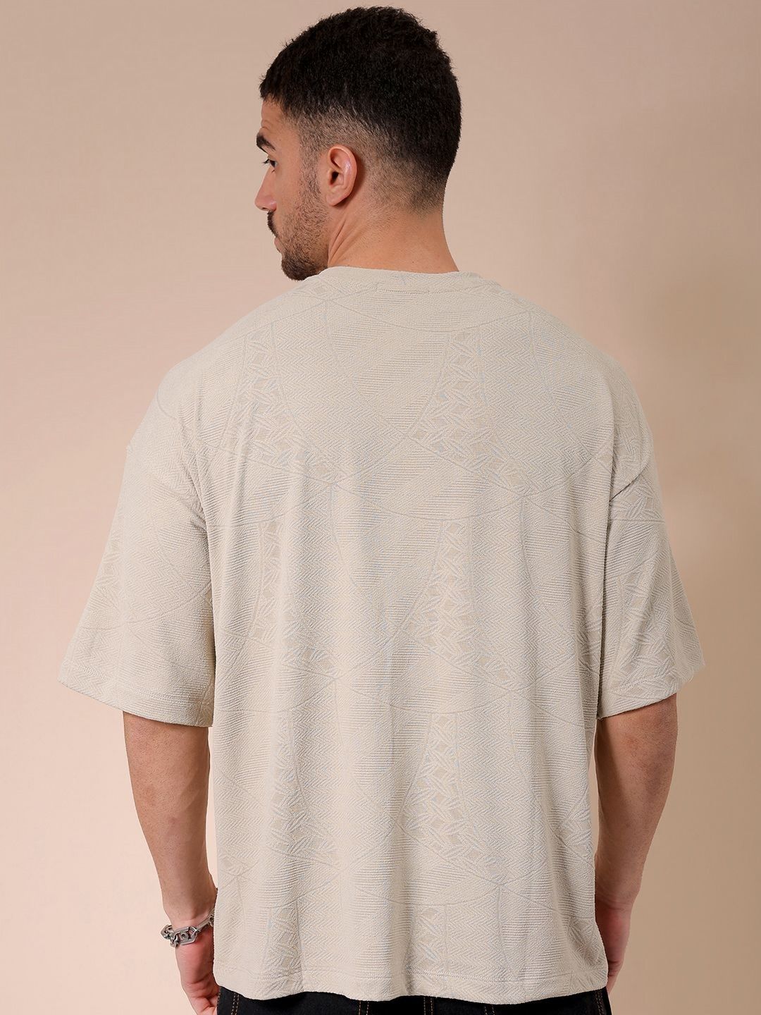 The Indian Garage Co Men Self Design Round Neck Oversized T-shirt