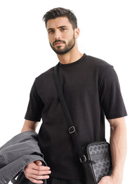 RARE RABBIT Men Solid Round Neck Cotton Oversized T-shirt
