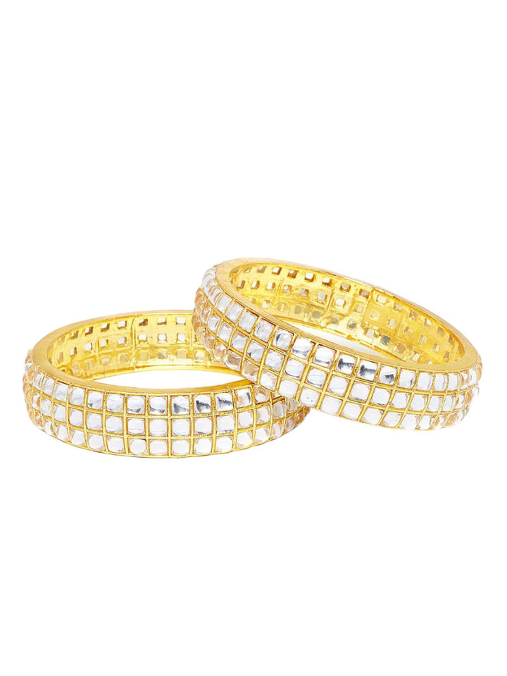 PANASH Set of 2 Gold-Plated Kundan Stone Studded Bangles