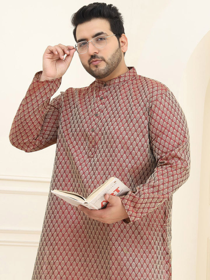 SOJANYA PLUS Ethnic Motifs Woven Design Jacquard Straight Kurta With Pyjama