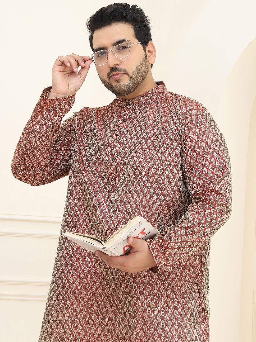 SOJANYA PLUS Ethnic Motifs Woven Design Jacquard Straight Kurta With Pyjama