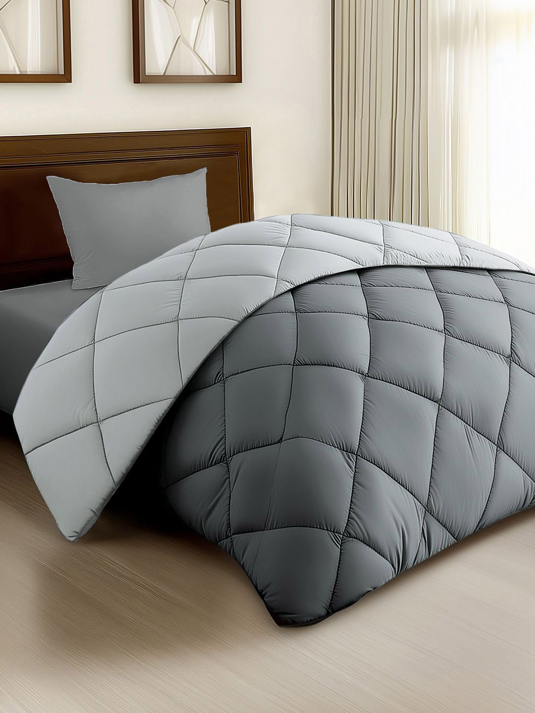 Story@home Melange & Grey Solid Reversible 240 GSM Heavy Winter Single Bed Comforter