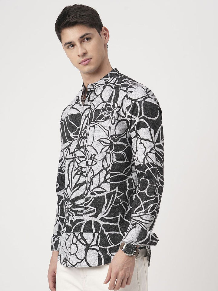 VASTRADO Obsidian Abstract Printed Band Collar Pure Cotton Straight Kurta