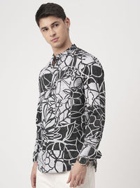 VASTRADO Obsidian Abstract Printed Band Collar Pure Cotton Straight Kurta