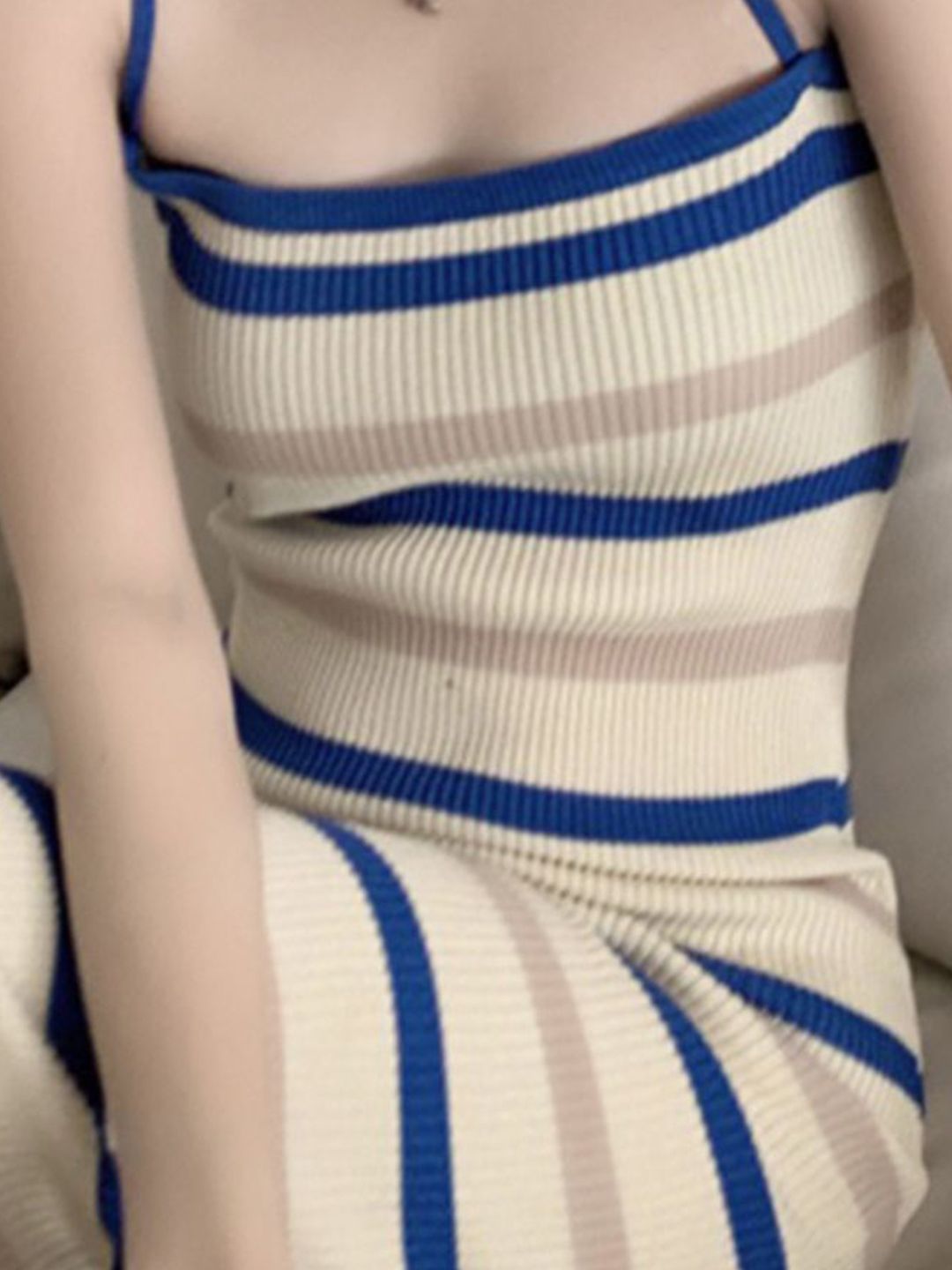 DressBerry Striped Shoulder Straps Sheath Midi Dress