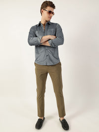 Thomas Scott Men Classic Spread Collar Textured Solid Slim Fit Casual Shirt