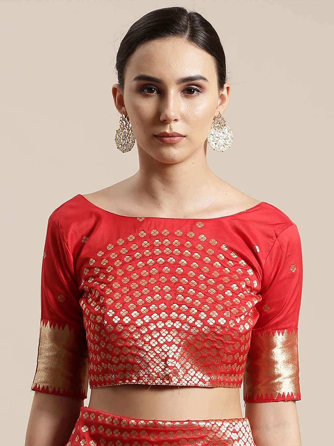Saree mall Red & Gold-Toned Woven Design Silk Blend Sarees