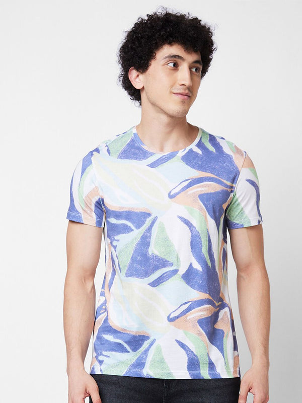 T-Shirt Kapas Kapas Slim Spykar Round Neck Printed Slim Fit