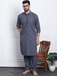 SOJANYA Shirt Collar Curved Hem Pathani Kurta with Salwar
