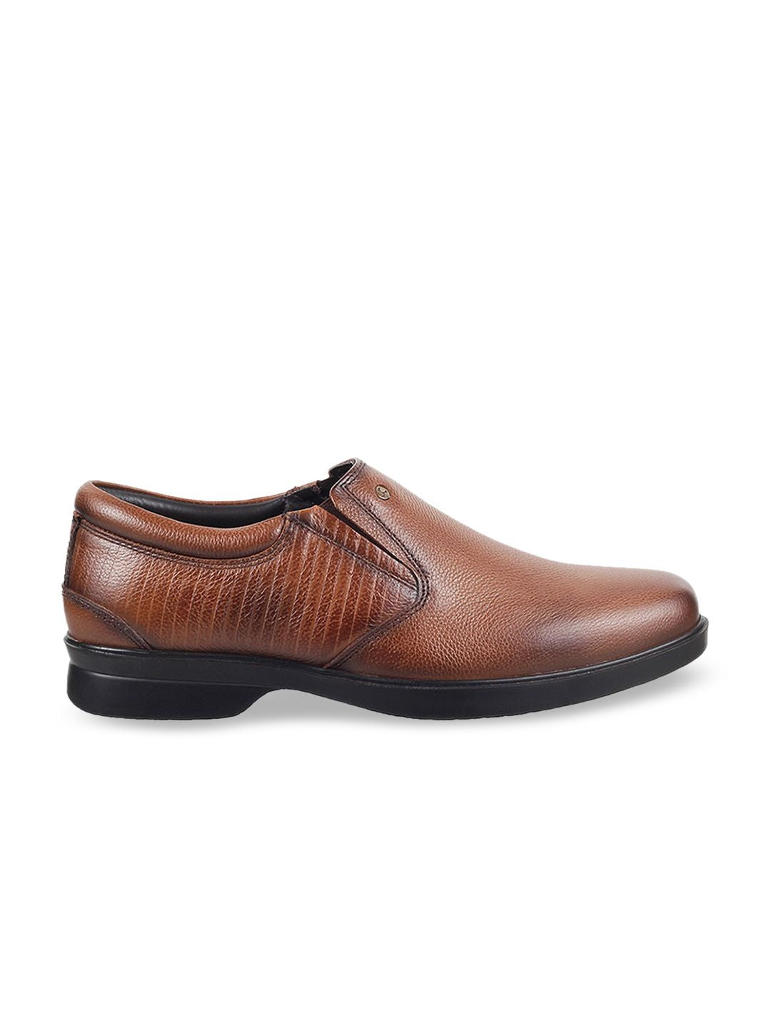 Mochi Men Tan Brown Textured Slip-On Shoes