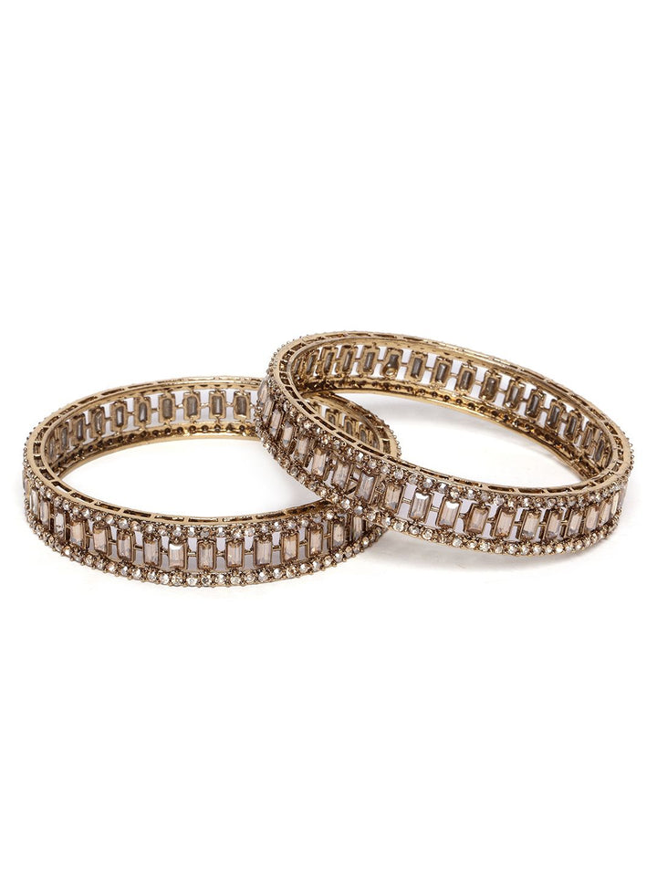 PANASH Set Of 2 Gold-Plated American Diamond Studded Bangles