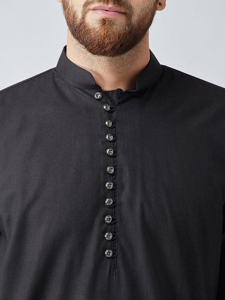 SOJANYA Men Black Solid Asymmetric Straight Kurta