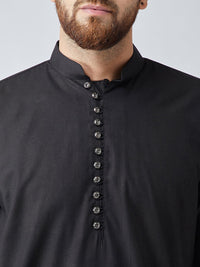 SOJANYA Men Black Solid Asymmetric Straight Kurta