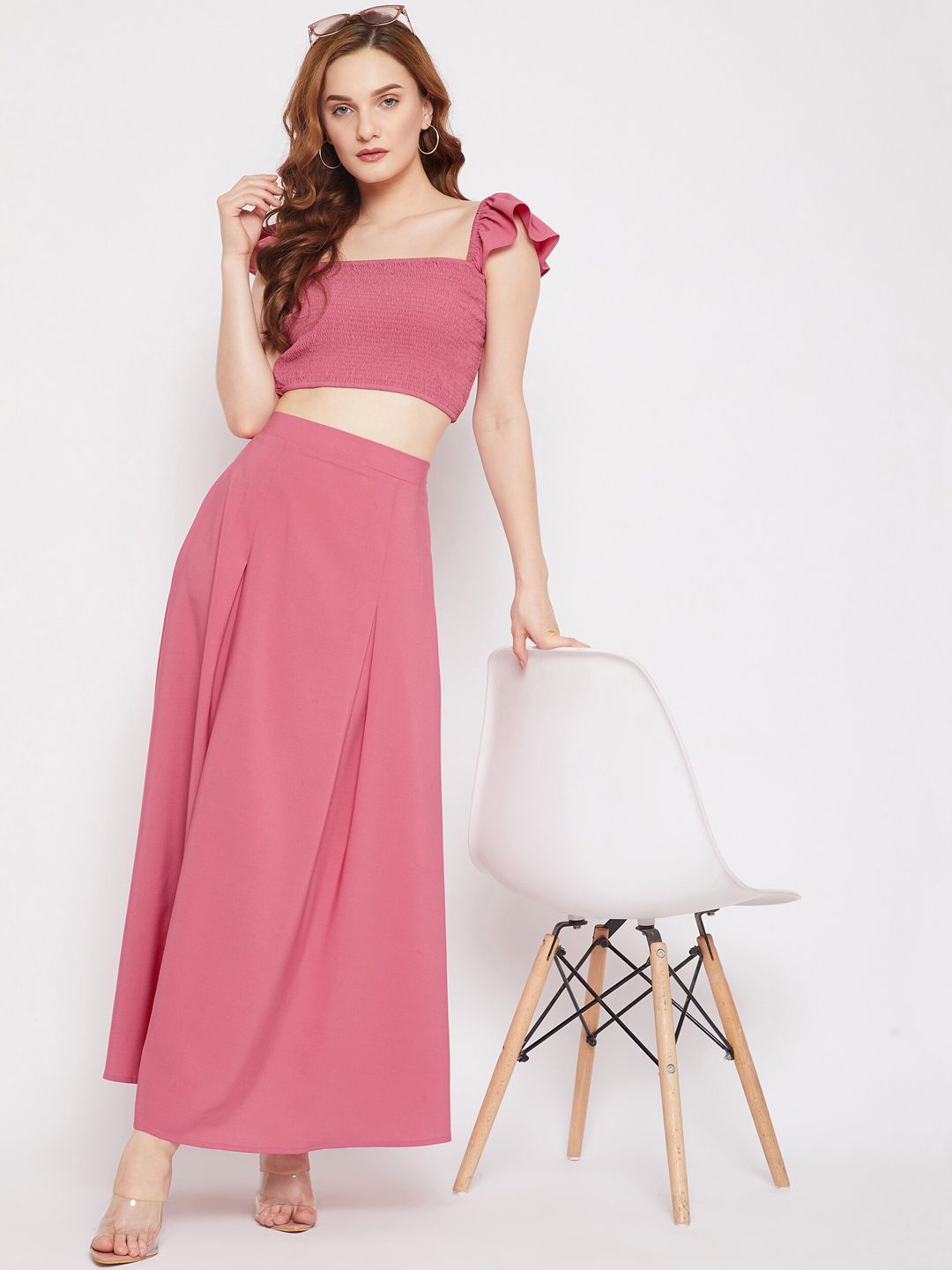 Berrylush Women Pink Smocked Two-Piece Co-ordinate Dress
