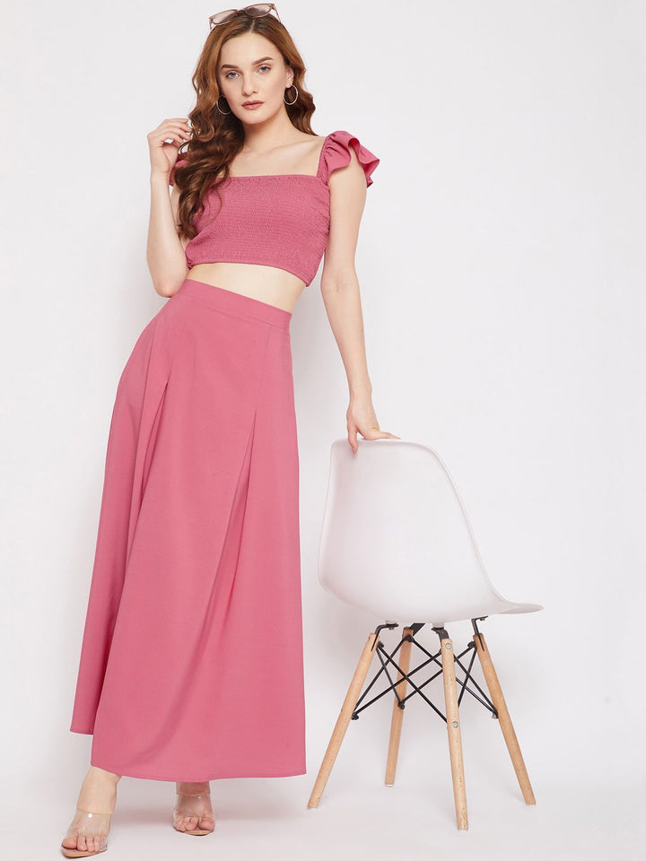 Berrylush Women Pink Smocked Two-Piece Co-ordinate Dress