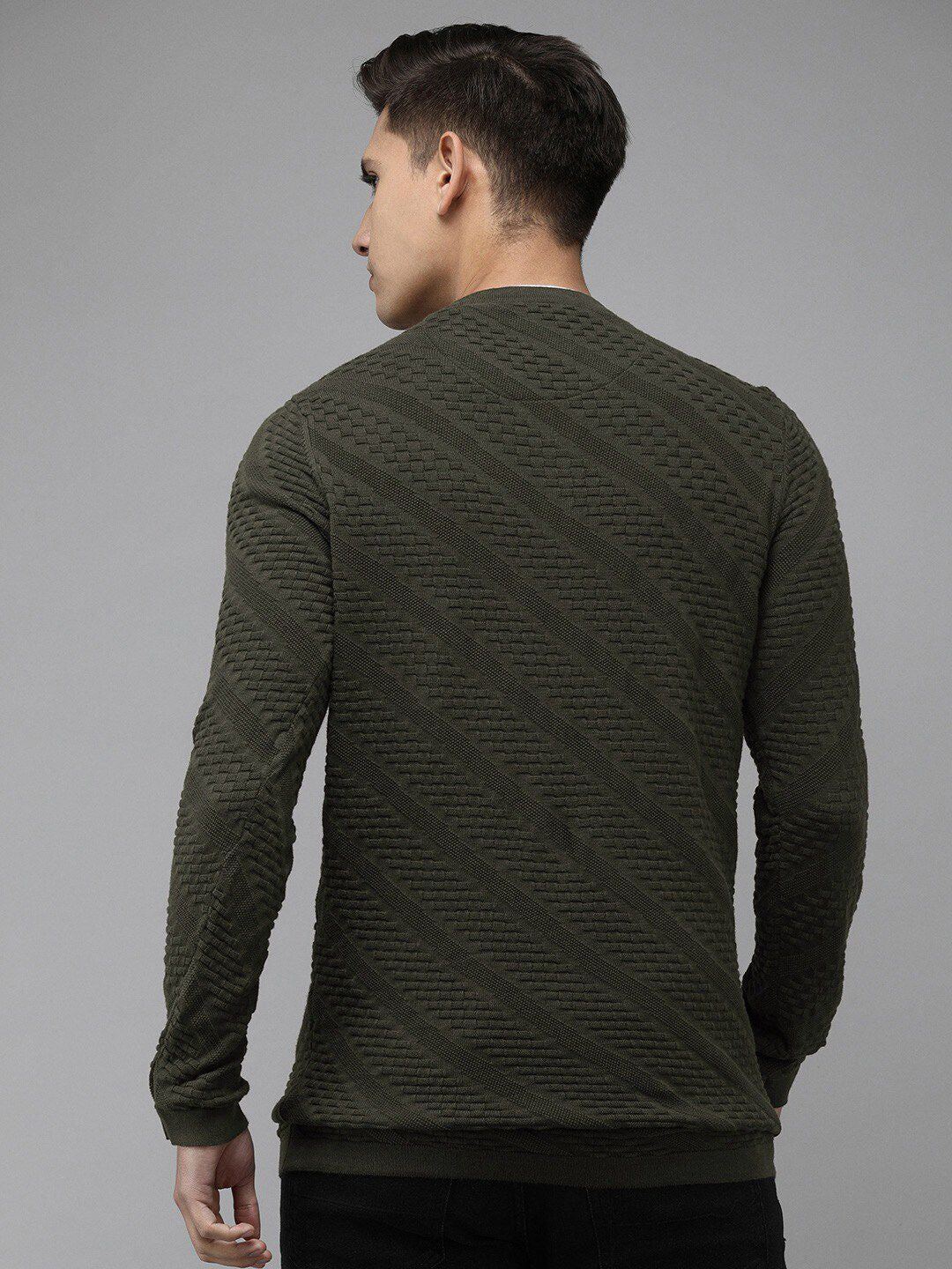 THE BEAR HOUSE Men Ardor Edition Self Design Henley Neck Slim Fit Pure Cotton T-shirt