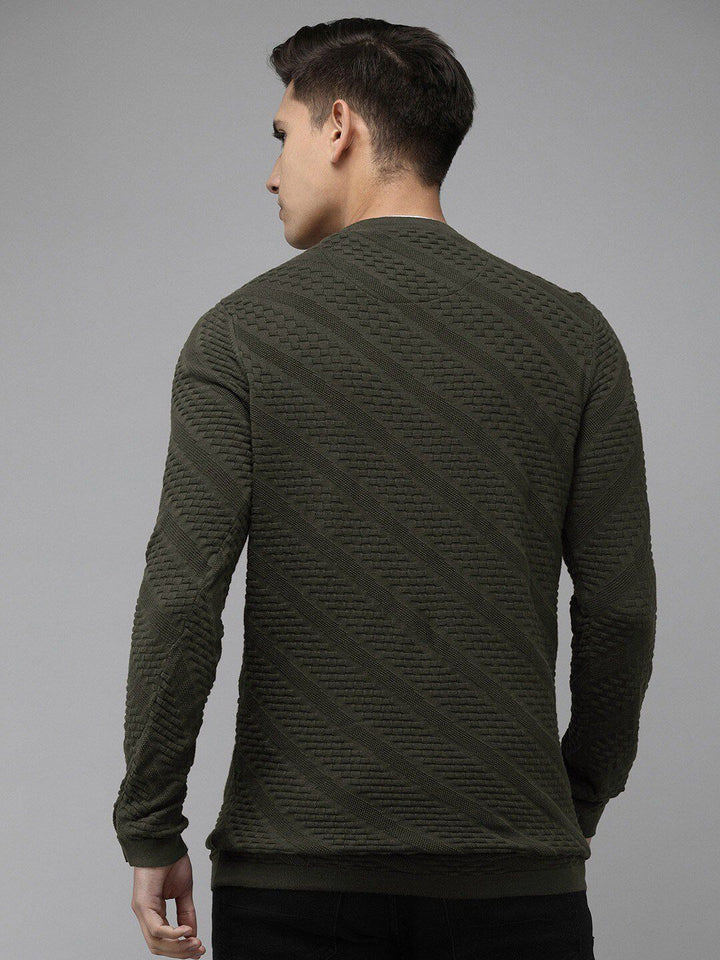 THE BEAR HOUSE Men Ardor Edition Self Design Henley Neck Slim Fit Pure Cotton T-shirt